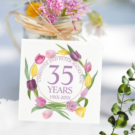 Serviette En Papier 35e anniversaire des tulipes d'aquarelle