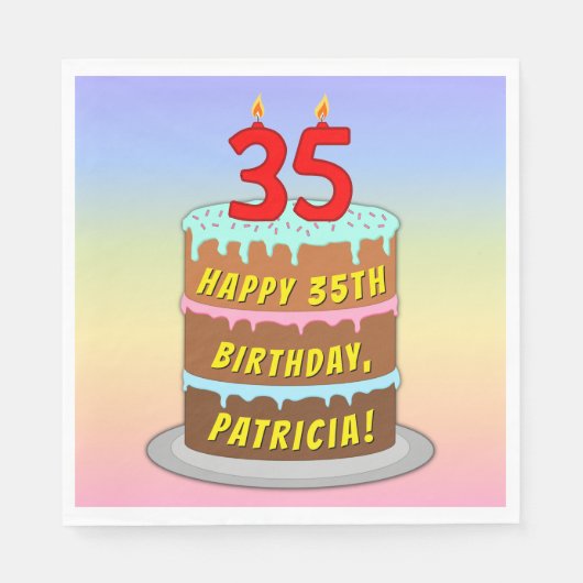 Serviette En Papier 35e anniversaire : Fun Cake and Candles + Nom pers (Devant)