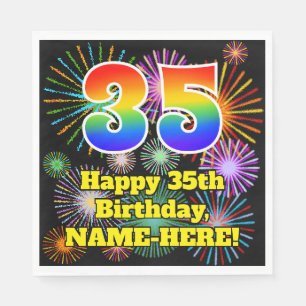 Serviette En Papier 35e anniversaire : Motif Fun Fireworks + Arc-en-ci