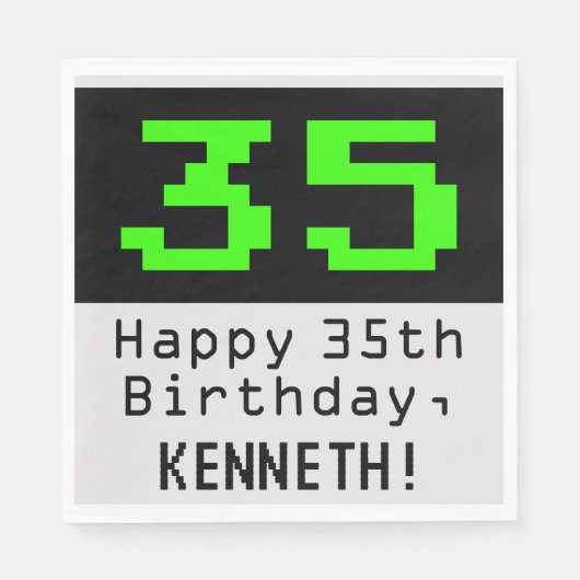 Serviette En Papier 35e anniversaire - Nerdy / Geeky Style "35" & Nom (Devant)