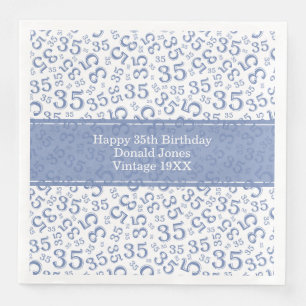 Serviette En Papier 35e anniversaire Numéro d'âge Motif bleu/blanc