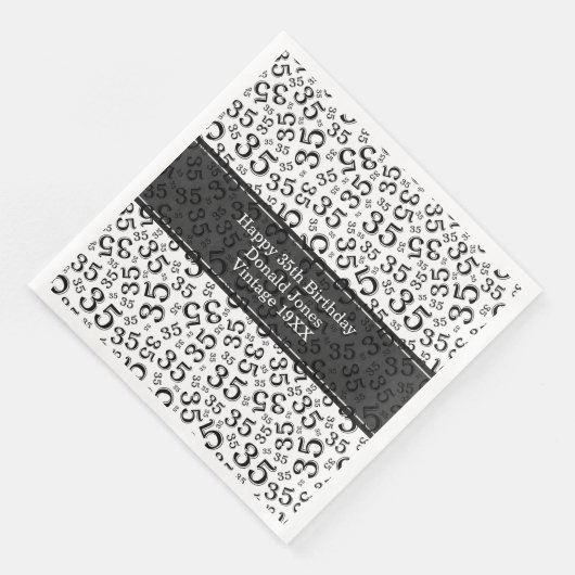 Serviette En Papier 35e anniversaire Numéro d'âge Motif noir/blanc (Coin)