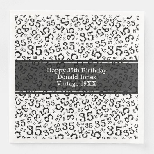 Serviette En Papier 35e anniversaire Numéro d'âge Motif noir/blanc (Devant)