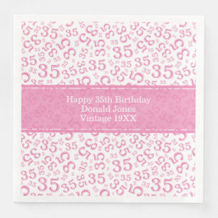 Serviette En Papier 35e anniversaire Numéro d'âge Motif rose/blanc