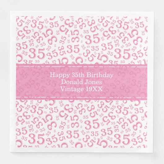 Serviette En Papier 35e anniversaire Numéro d'âge Motif rose/blanc (Devant)