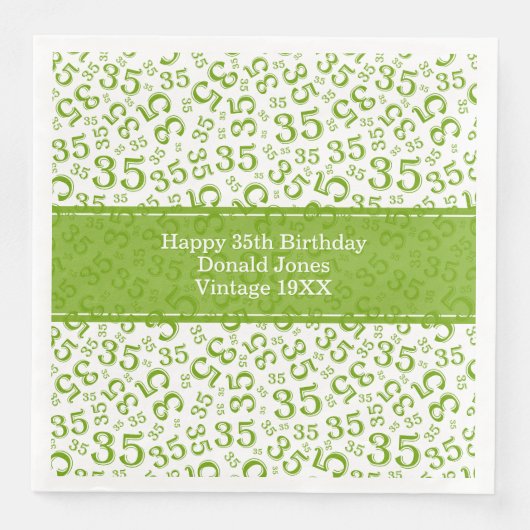 Serviette En Papier 35e anniversaire Numéro d'âge Motif Vert/Blanc (Devant)