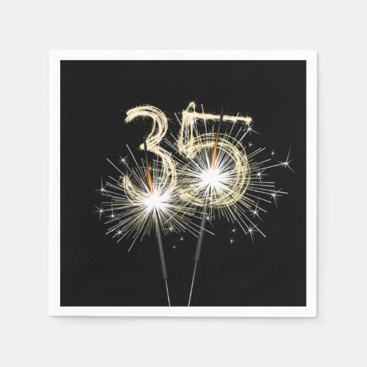 Serviette En Papier 35e anniversaire Sparklers de fête sur noir (Devant)