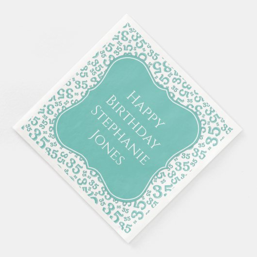 Serviette En Papier 35e anniversaire Turquoise/blanc Motif aléatoire 3 (Coin)