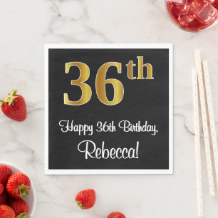 Serviette En Papier 36e anniversaire ~ Elégant Luxueux Faux Gold Look
