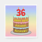 Serviette En Papier 36e anniversaire : Fun Cake and Candles + Nom pers (Devant)
