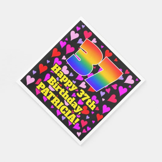 Serviette En Papier 37e anniversaire : Amour Hearts Motif, Arc-en-ciel (Coin)