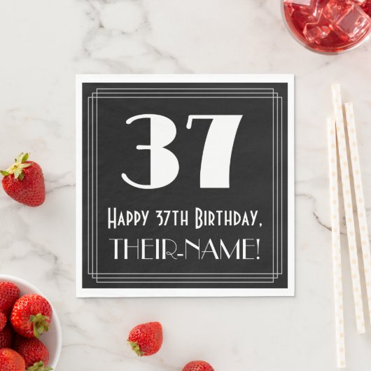 Serviette En Papier 37e anniversaire ~ Art Déco Inspiré Look "37", Nom (En situation)