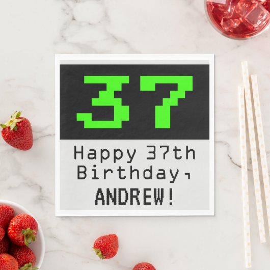Serviette En Papier 37e anniversaire - Nerdy / Geeky Style "37" & Nom (En situation)
