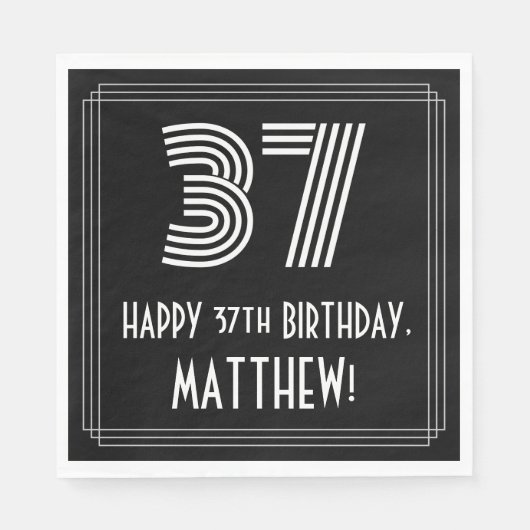 Serviette En Papier 37ème anniversaire : Art Déco Inspiré Look "37" +  (Devant)