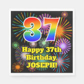 Serviette En Papier 37ème anniversaire : Fun Fireworks Motif + Rainbow (Devant)