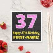 Serviette En Papier 37ème anniversaire : Pink Stripes and Hearts "37" (En situation)