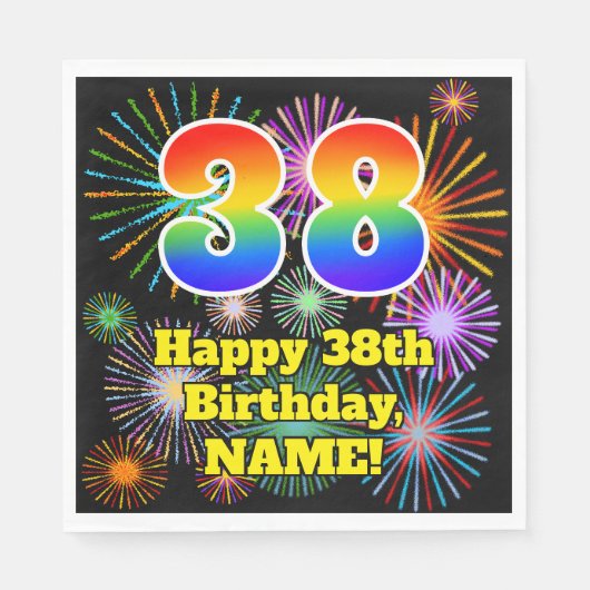 Serviette En Papier 38e anniversaire : Fun Fireworks Motif + Rainbow 3 (Devant)