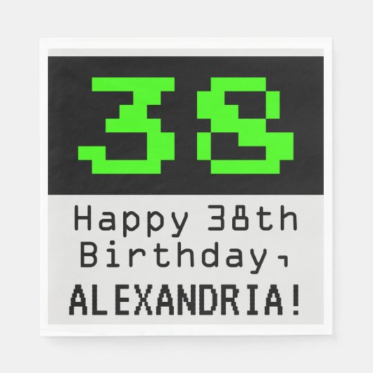 Serviette En Papier 38e anniversaire - Nerdy / Geeky Style "38" & Nom (Devant)