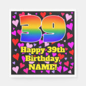 Serviette En Papier 39e anniversaire : Amour Hearts Motif, Arc-en-ciel (Devant)