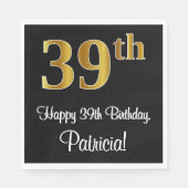 Serviette En Papier 39e anniversaire ~ Elégant Luxueux Faux Gold Look (Devant)