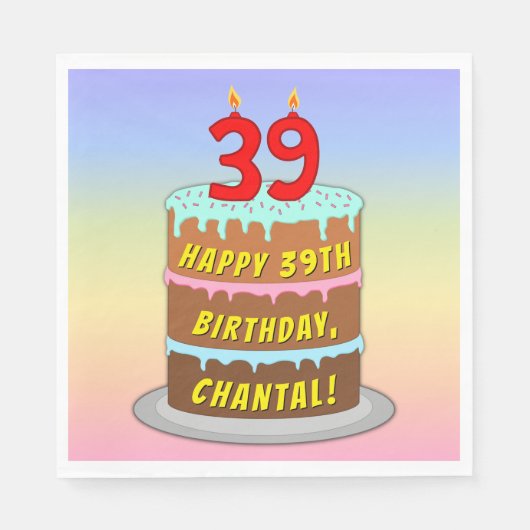 Serviette En Papier 39e anniversaire : Fun Cake and Candles + Nom pers (Devant)