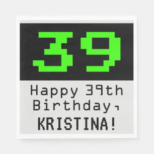 Serviette En Papier 39e anniversaire - Nerdy / Geeky Style "39" & Nom