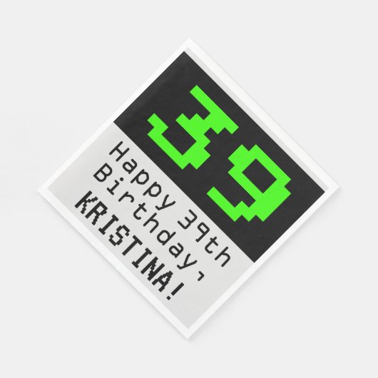 Serviette En Papier 39e anniversaire - Nerdy / Geeky Style "39" & Nom (Coin)