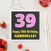 Serviette En Papier 39e anniversaire : Pink Stripes and Hearts "39" +  (En situation)