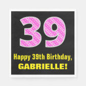 Serviette En Papier 39e anniversaire : Pink Stripes and Hearts "39" + (Devant)
