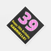 Serviette En Papier 39e anniversaire : Pink Stripes and Hearts "39" +  (Coin)