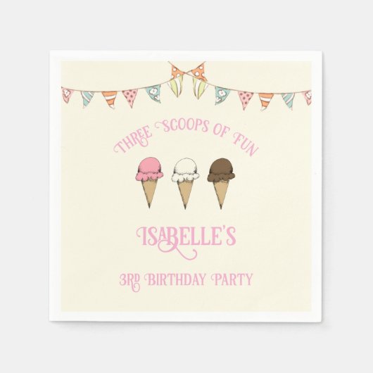 Serviette En Papier 3 Cuillérées de Fun Anniversaire 3 ans Glace (Devant)