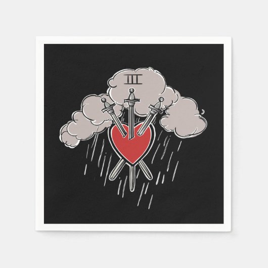 Serviette En Papier 3 d'épées Love Heart Tarot Illustration Trois (Devant)