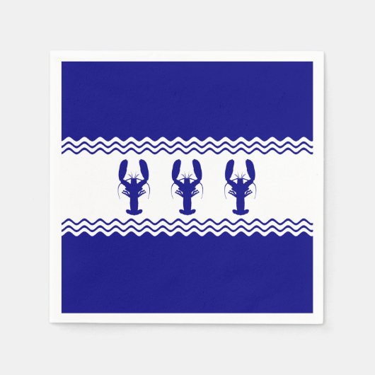 Serviette En Papier 3 Homards Côtiers Bleus Et Blancs (Devant)
