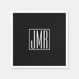Serviette En Papier 3 Initiales Monogramme Noir & Blanc (ou couleur