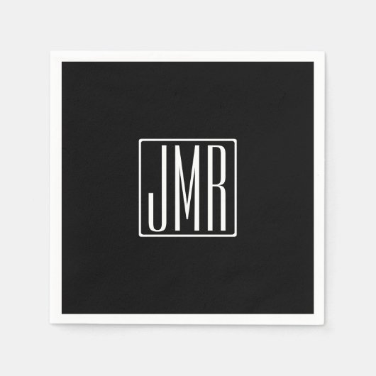 Serviette En Papier 3 Initiales Monogramme | Noir et blanc (ou couleur (Devant)