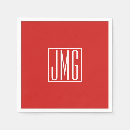 Serviette En Papier 3 Initiales Monogramme | Rouge et blanc (ou couleu (Devant)