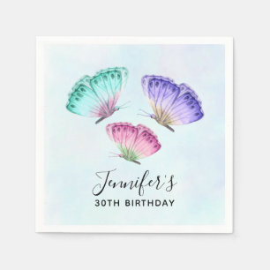 Serviette En Papier 3 Mignons Papillons Pastel Aquarelle Colorée