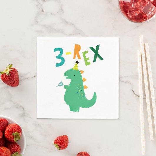 Serviette En Papier 3-Rex Dinosaur 3e fête d'anniversaire Napkins (En situation)