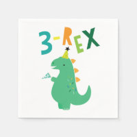 3-Rex Dinosaur 3e fête d'anniversaire Napkins