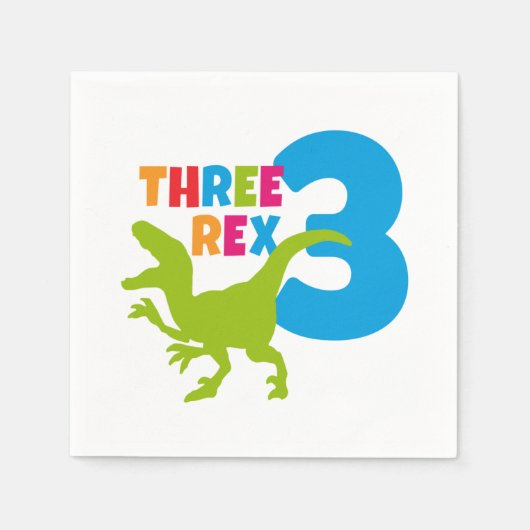 Serviette En Papier 3 Rex Dinosaur Thème Troisième Anniversaire (Devant)
