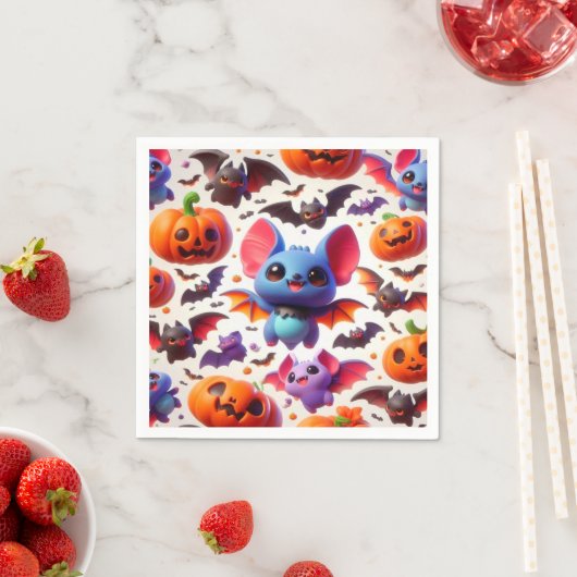 Serviette En Papier 3D cute bats halloween (En situation)