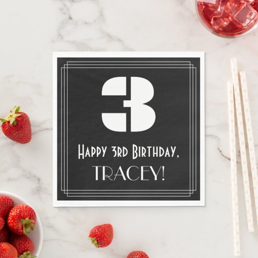 Serviette En Papier 3e anniversaire : Art Déco Inspiré Look "3" + Nom (En situation)