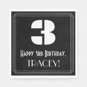 Serviette En Papier 3e anniversaire : Art Déco Inspiré Look "3" + Nom (Devant)