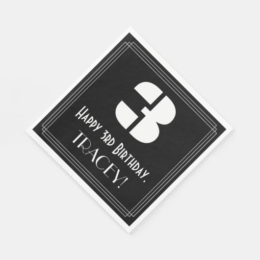 Serviette En Papier 3e anniversaire : Art Déco Inspiré Look "3" + Nom (Coin)