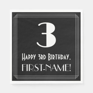 Serviette En Papier 3e anniversaire ~ Art Déco Inspiré Look "3", Nom