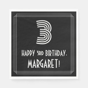 Serviette En Papier 3e anniversaire : Art Déco Inspiré Look "3" + Nom
