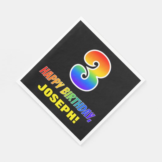 Serviette En Papier 3e anniversaire : Bold, amusant, simple, arc-en-ci (Coin)