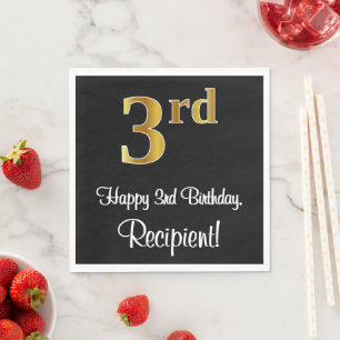 Serviette En Papier 3e anniversaire ~ Elégant luxe Faux Gold Look #