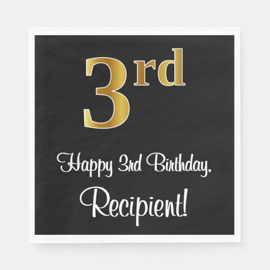 Serviette En Papier 3e anniversaire ~ Elégant luxe Faux Gold Look # (Devant)