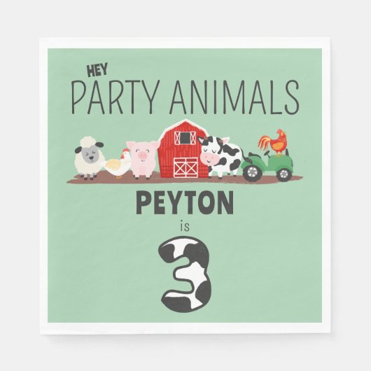 Serviette En Papier 3e anniversaire Fête Animaux Ferme Anniversaire En (Devant)
